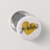 J'adoreの引用文|の黒及び金ゴールドのハート 缶バッジ (正面&裏面)
