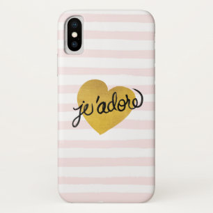 J'adoreの引用文 の黒及び金ゴールドのハート iPhone x ケース
