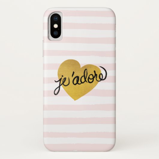 J'adoreの引用文|の黒及び金ゴールドのハート Case-Mate iPhoneケース (裏面)