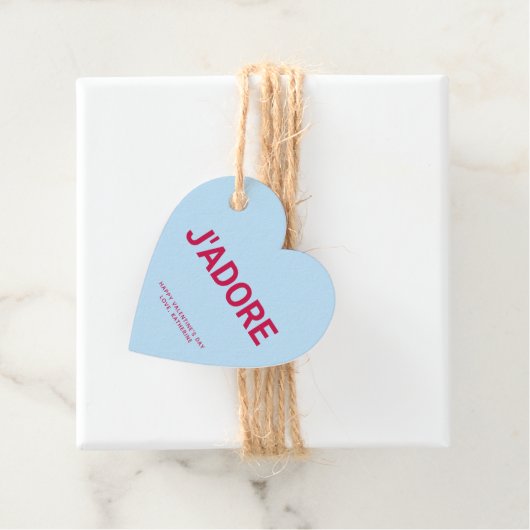 J'adoreブルーハートおもしろいかわいいバレンタインデーカスタム フェイバータグ (インサイチュ)