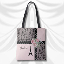 J'adore ピンクとブラック パリ シックトートバッグ