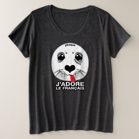 J'adore le francais (I LOVE) [フランスのケベコワ] プラスサイズTシャツ (デザイン正面)