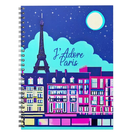 J'adore Paris - 幻想的な満月のパリ ノートブック (正面)