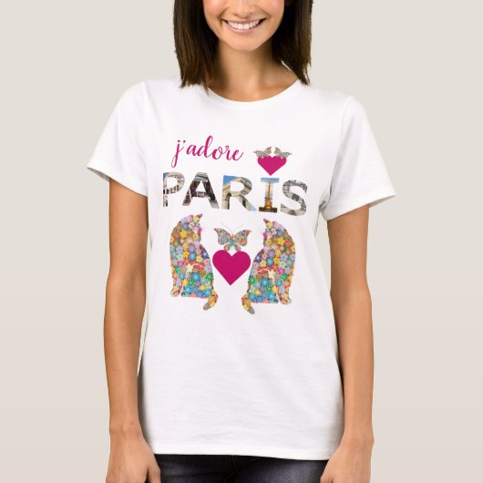 J'adore Paris, Cats in Love,ハート蝶 Tシャツ (正面)