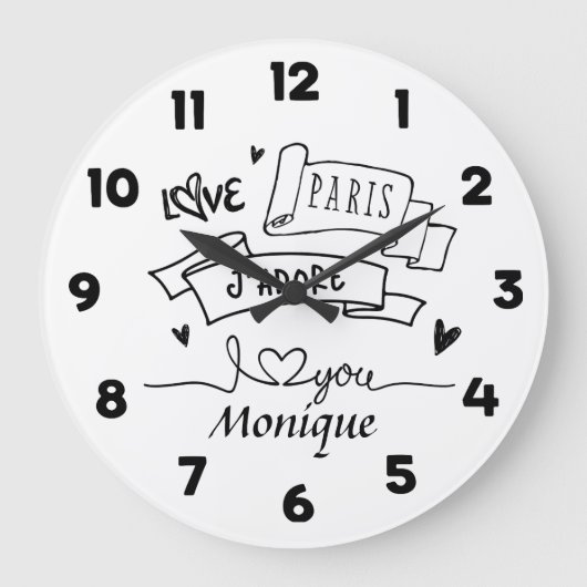 J'Adore Paris I Love You Paris ラージ壁時計 (正面)