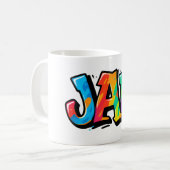 JAFグラフィティスタイル-カラフルアーバンアートタイポグラフィ コーヒーマグカップ (正面左)