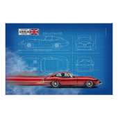 Jag E-Type Coupe Blueprint ポスター (正面)
