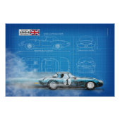 Jag E-Type Lightweight Blueprint ポスター (正面)