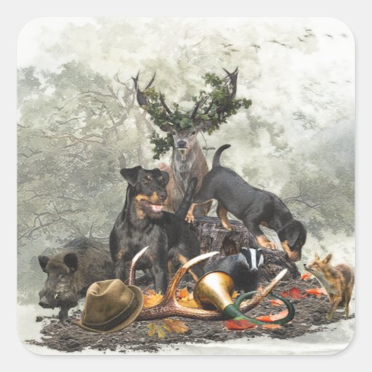 Jagdterrier、ドイツ語狩り・テリア スクエアシール (正面)