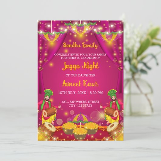 Jaggo night Invitation, Panjabi Pre Wedding 招待状 (スタンド正面)