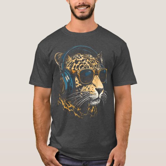 Jaguar Animal Motif Music Headphone Illustration J Tシャツ (正面)