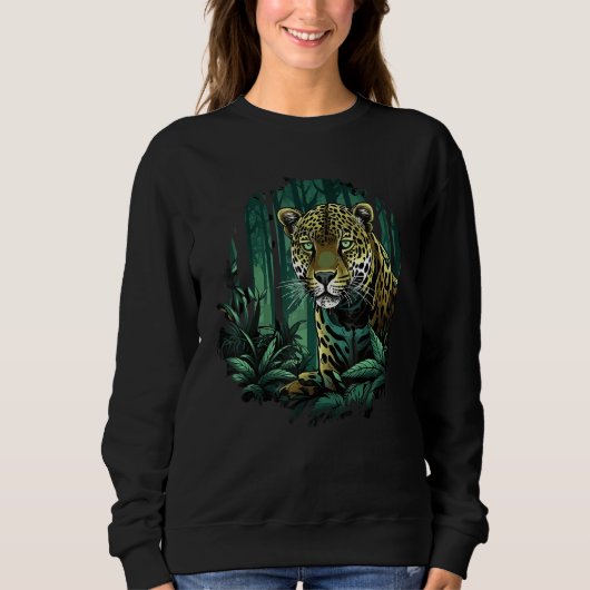 Jaguar In Jungle Big Cat Lover Print Graphic Art D スウェットシャツ (正面)