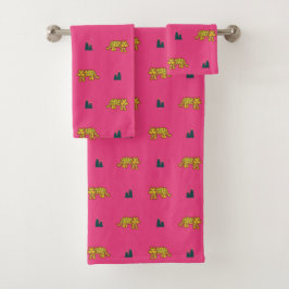 Jaguar pattern towel set: pink バスタオルセット