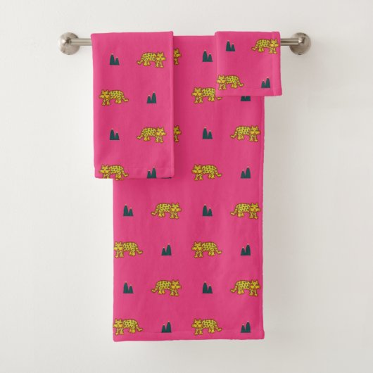 Jaguar pattern towel set: pink バスタオルセット (インサイチュ)