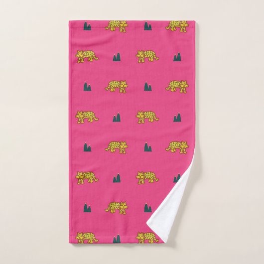 Jaguar pattern towel set: pink バスタオルセット (ハンドタオル)