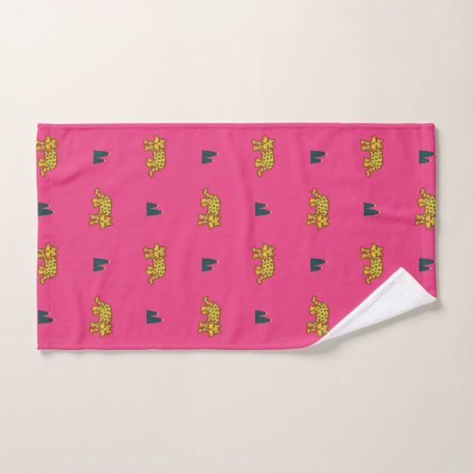 Jaguar pattern towel set: pink バスタオルセット (ハンドタオル)