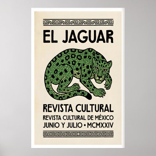 Jaguar Spirit Wall Art, Mosaic Linework, Beige ポスター (正面)