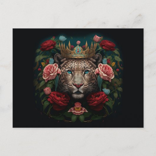 Jaguar with Crown in Flowers 絵を描's ポストカード (正面)
