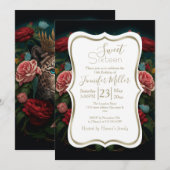 Jaguar with Crown in Flowers 絵を描's 招待状 (正面/裏面)