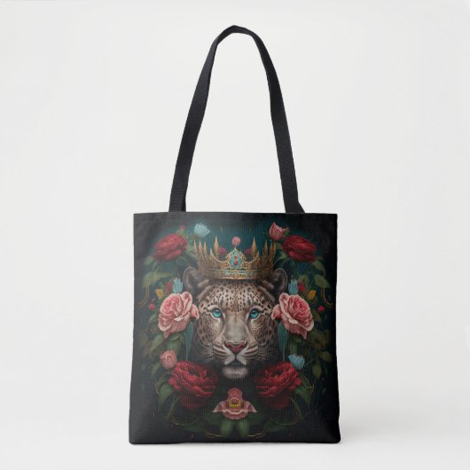 Jaguar with Crown in Flowers Painting              トートバッグ (正面)