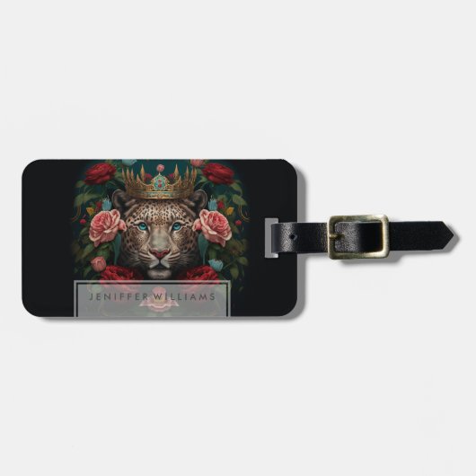 Jaguar with Crown in Flowers Painting              ラゲッジタグ (正面横)