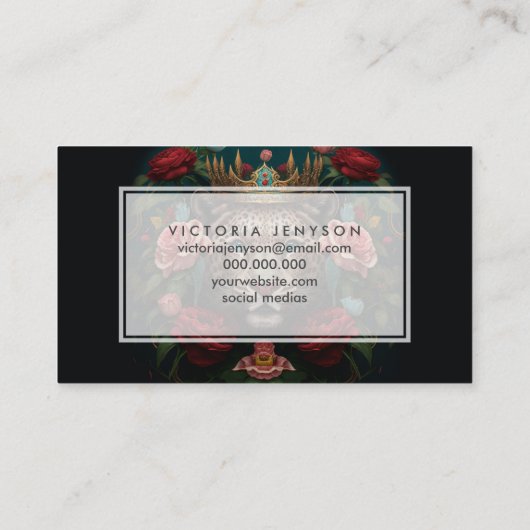 Jaguar with Crown in Flowers Painting 名刺 (裏面)