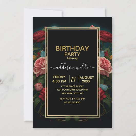 Jaguar with Crown in Flowers Painting              招待状 (正面)