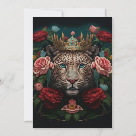 Jaguar with Crown in Flowers Painting              招待状 (裏面)