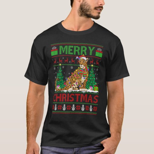 Jaguar   Xmas Tree Lights Ugly Santa Jaguar Christ Tシャツ (正面)