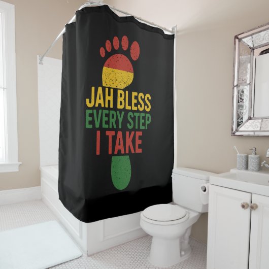 Jah Bless Every Step I take Rasta シャワーカーテン (インサイチュ)