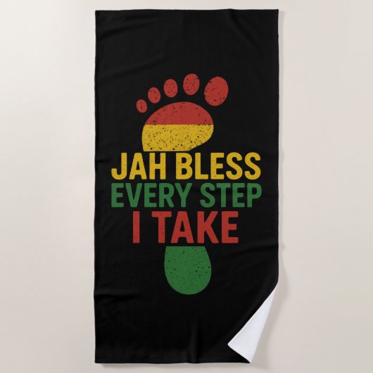 Jah Bless Every Step I take Rasta ビーチタオル (正面)