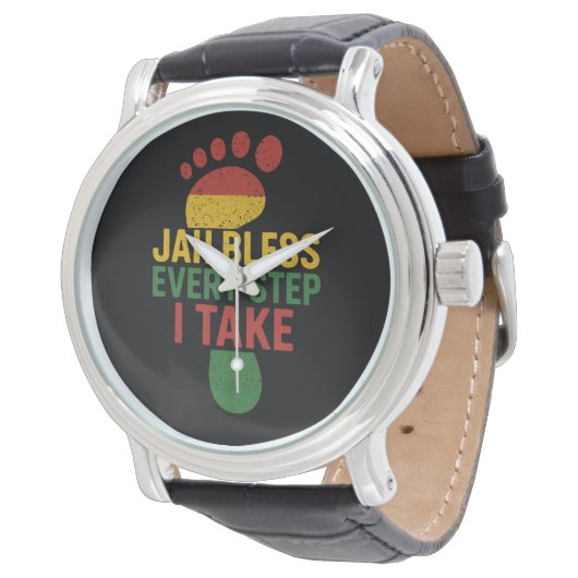 Jah Bless Every Step I take Rastafarian Flag Rasta 腕時計 (アングル)