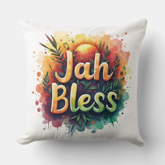 Jah Bless Reggae Watercolor  クッション (正面)