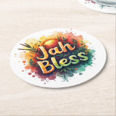 Jah Bless Reggae Watercolor ラウンドペーパーコースター (アングル)
