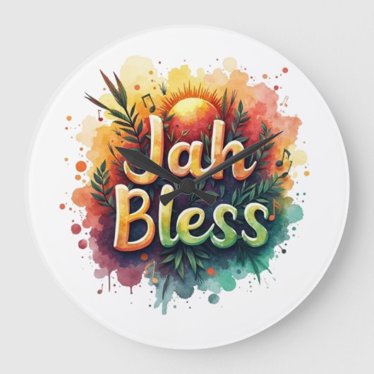 Jah Bless Reggae Watercolor ラージ壁時計 (正面)