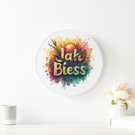 Jah Bless Reggae Watercolor ラージ壁時計 (ホーム)