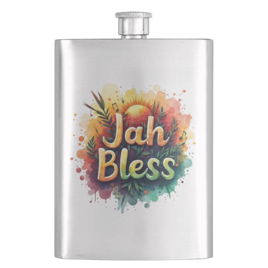 Jah Bless Reggae Watercolor Stainless Steel Flask フラスク (正面)