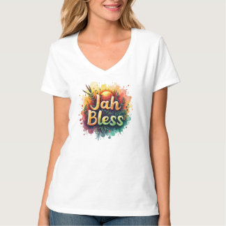 Jah Bless Reggae Watercolor Women’s V-Neck T-Shirt Tシャツ