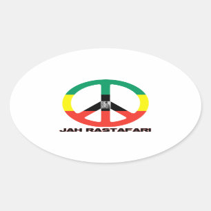 Jah RastafariのピースサインSelassie I 楕円形シール