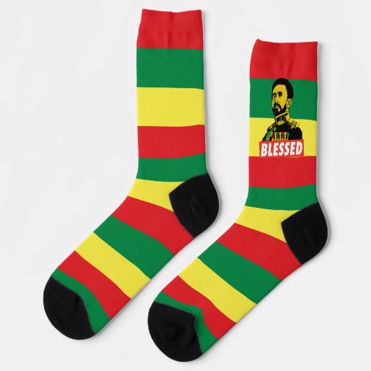 Jah Rastafari Haile Selassie I HIM Jah Bless Socks ソックス (左)