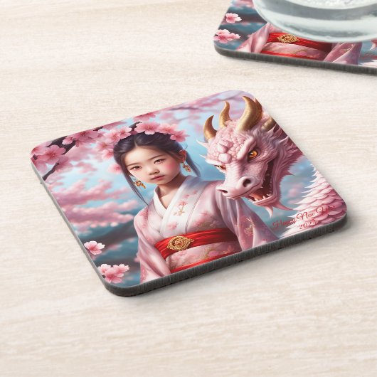 Jahr des Drachen 2024 - Mädchen zwischen Kirschblü コースター (左側)