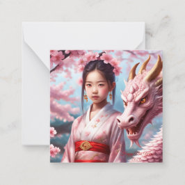 Jahr des Drachen 2024 - Mädchen zwischen Kirschblü ノートカード