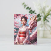 Jahr des Drachen 2024 - Mädchen zwischen Kirschblü ポストカード (スタンド正面)