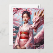 Jahr des Drachen 2024 - Mädchen zwischen Kirschblü ポストカード (正面/裏面)