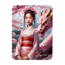 Jahr des Drachen 2024 - Mädchen zwischen Kirschblü