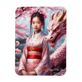Jahr des Drachen 2024 - Mädchen zwischen Kirschblü マグネット