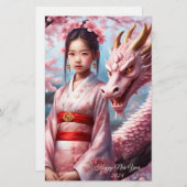 Jahr des Drachen 2024 - Mädchen zwischen Kirschblü 便箋 (正面/裏面)