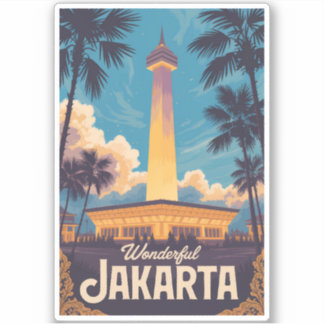 Jakarta Indonesia Illustration Travel Art Vintage シール