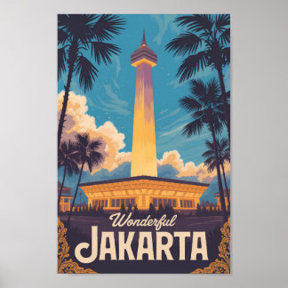 Jakarta Indonesia Illustration Travel Art Vintage ポスター
