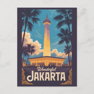Jakarta Indonesia Illustration Travel Art Vintage ポストカード